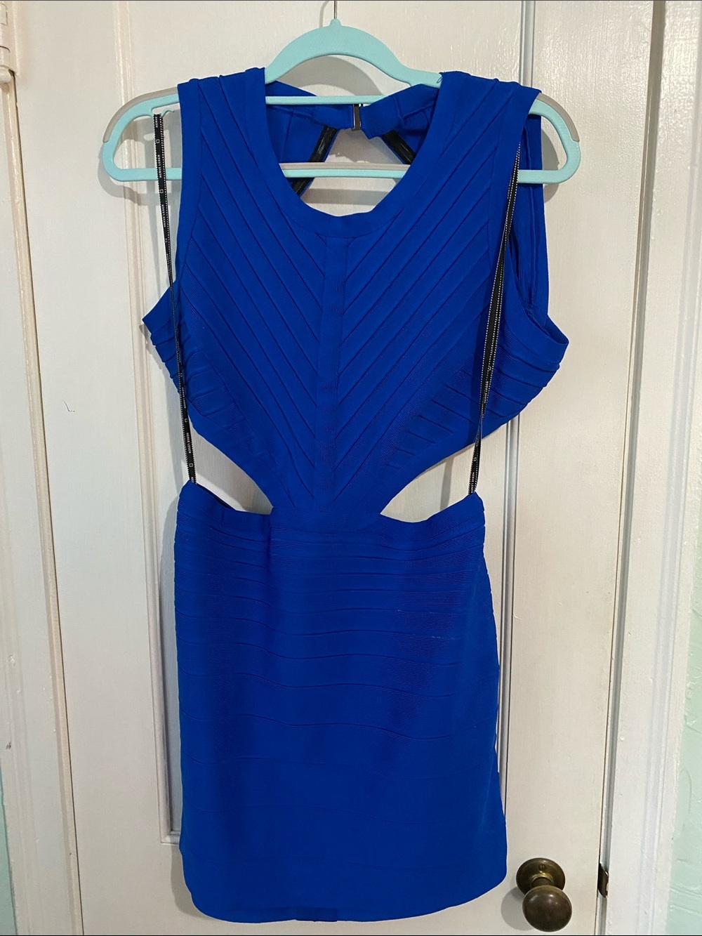 Herve Leger Cobalt Blue Cutout Bandage Mini Dress